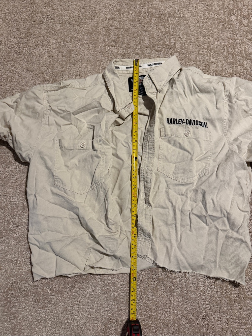 Harley-Davidson Beige Short Sleeve Button-Down Work Shirt